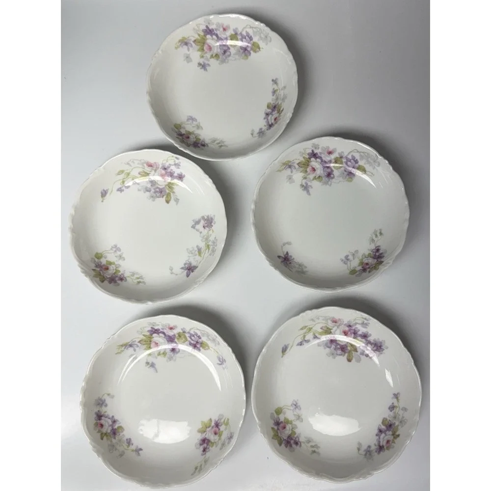 19th C  C.A. Limoges France Rose Violet Spray Scalloped Victorian 5